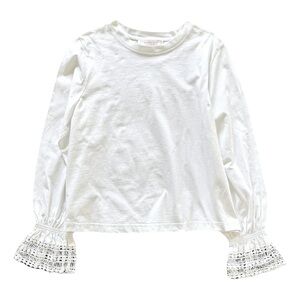 See By Chloe White Long-Sleeve Tee with Lace Bell Cuffs